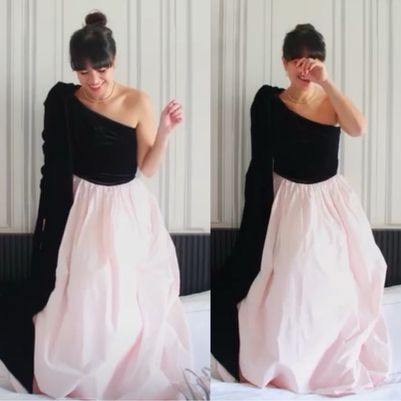 Antonio Melani Born on Fifth Blair One Shoulder Velvet Sleev Woven Taffeta Dress - Picture 1 of 10
